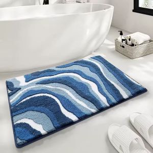 VIKAMA Minimalist Wave Stripe Bathroom Mat Absorbent and Non-Slip Bathtub Foot Mat Shower Room Door Mat Home Decor