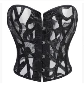 Women Black Short Dress Court Corset Overbust Breathable Mesh Thin And Beautiful Waistcoat Corsets Bustier Top