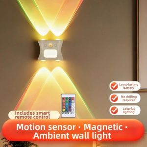 Rechargeable RGB Wall Light with Remote Control Magnetic Motion Sensor Night Lamp for Bedroom Living Room Decor