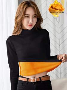 เสื้อยืดแขนยาวผู้หญิง ผ้าขนแกะ หนา ปกตั้งครึ่ง คอกลม ทนทานต่ออากาศหนาว เสื้อชั้นใน แฟชั่นฤดูใบไม้ร่วง/ฤดูหนาว