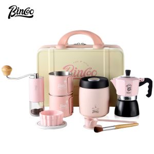 BINCOO Outdoor Moka Pot Set with Case Travel Camping Dual Valve Moka Pot Set Coffee Utensils Portable Storage Set 2Cups