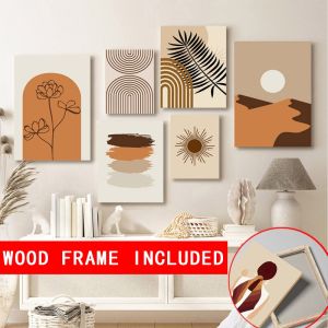 （ With Frame ）Astrdecor Bohon Wall Art Sunrise Sunset Nordic Canvas Painting Landscape Poster Deco