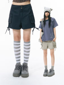NAPSNAPS | Quần Short Jean Đai Rộng Vintage Và Túi 3D Mùa Hè Thời Trang