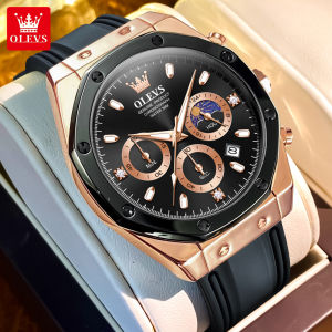 OLEVS นาฬิกาสำหรับผู้ชาย2025กันน้ำ100% ของแท้สไตล์เรียบง่ายซิลิโคนสายนาฬิกาข้อมือเพชรนาฬิกานาฬิกาควอตซ์ที่เที่ยงตรงมัลติฟังก์ชั่ปฏิทินเรืองแสง
