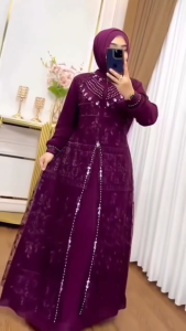 COD Aqila Dress Ceruty Babydoll Brokat Dress Wanita Terbaru Kekinian Gamis untuk Kondangan Viral