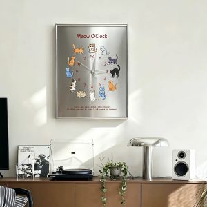 💥Dream Best🔥 Cat Wall Clock Bauhaus Style Modern Mute Quartz Decorative Home Decor Clock for Living Room Bedroom Office 30*40cm