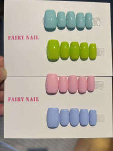 Handmade Nail Art Short Square Wearable Nail Tips Pure Color White Enhancing Green Pink Blue Nail Tips Macaron Color Series