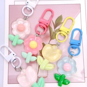 1pcs Flower Keychain Split Rings Keyfob Charm for Keyring Backpack Accessories Decorations