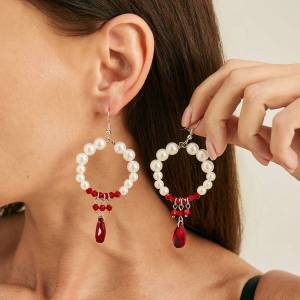 Ingemark | Ingemark Creative Blood Red Crystal Tassel Drop Earrings for Women Wedding Bridal Goth Piercing Earrings Halloween Jewelry Gift