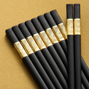 5 Pairs Chinese Chopsticks Food Grade Plastic + Alloy Food Stick Non-slip Reusable Chopsticks for Sushi Tableware
