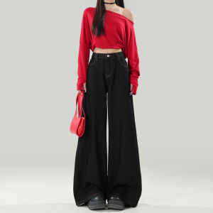 High Waist Wide Leg Black Jeans Womens Casual Style Spring Autumn New Loose Fit Straight Leg Pants La Chapelle Brand
