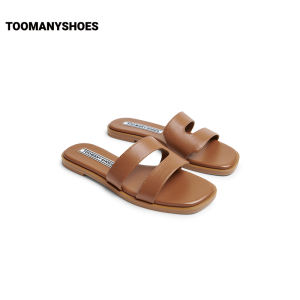 Toomanyshoes | New Blue Time Retro Style Square Toe Flat Slide Sandals