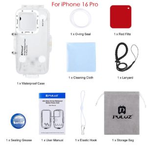 PULUZ 40m/130ft Waterproof Diving Case For iPhone 16 Pro / iPhone 16 Pro Max Underwater Housing Cover