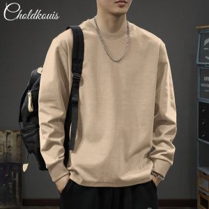 Áo Thun Nam Tay Dài Cổ Tròn Rộng Rãi Mùa Thu Màu Trắng Tinh Khiết Cotton Thoáng Khí Thường Ngày Mùa Hè