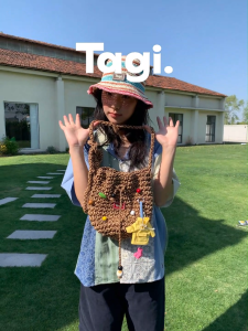 Tagi. Signal Fruit Woven Bucket Bag Vintage Summer Cool Beaded Bucket Bag Adjustable Woven Bag One Shoulder Crossbody