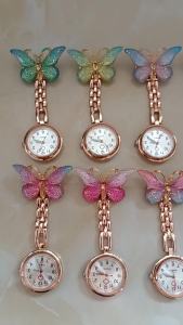 Fashion Colourful Gradient Resin Butterfly Rose Gold Alloy Cartoon Cute Crystal Butterfly Nurse Pocket Watch Gift Watches Clock