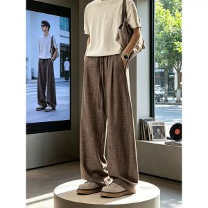 ZHUOCAN | Quần Tây Beige Linen Form Rộng Dáng Thẳng cho Nam