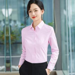 Pink Striped Long Sleeve Shirt Womens Professional Workwear Formal Autumn Vertical Stripes Dark Buttoned Shirt Commute OL Style
