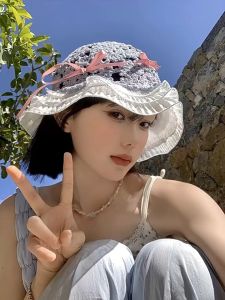 Mũ Rơm Vành Rộng Rỗng Mũ Ngư Dân Thời Trang Handmade Dệt Chống Nắng Nơ Thắt Nơ Mũ Du Lịch Liuliu MBK1111