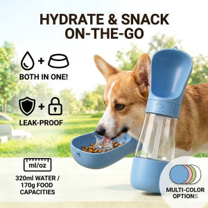 2-in-1 Portable Dog Water Bottle with Food Container Leak-Proof Travel Dispenser for Small Large Dog Cat Outdoor Hiking Supplies