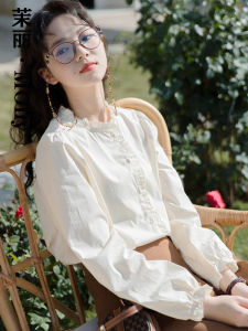 เสื้อเชิ้ตคอปกตั้งแขนยาวสไตล์ฝรั่งเศสสำหรับผู้หญิง ฤดูใบไม้ผลิและฤดูใบไม้ร่วง ดีไซน์ใหม่ 2024 เสื้อเชิ้ตทรงหลวมๆ สไตล์ญี่ปุ่นสดชื่น ขนาดเล็ก