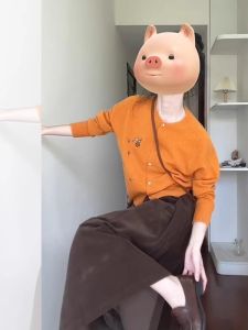 Orange round Neck Knitted Sweater Coat Womens Loose Lazy Style High-End Short Knitted Outerwear Early Autumn New Arrival