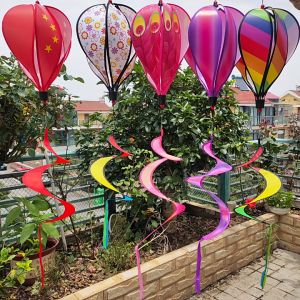 ✨[Fast Delivery] ✨ DIY 1 piece Hot Air Balloon Wind Spinner Rainbow Sequins Windsock Striped Outdoor Yard Decor