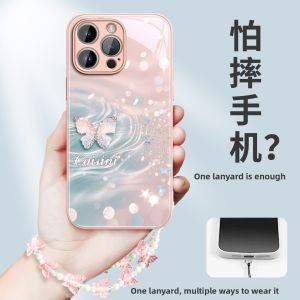 LINGZHICAI | High-end Glass Full Protection Case with Bracelet for iPhone 17 Pro 16 Pro Max 14 Plus 15 13 Pro 12 and XS