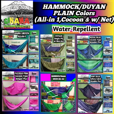 HAMMOCK/DUYAN PLAIN COLORS 8ft ALL-In Single Ply w/ Net Cocoon Type Double Ply | Water Repellent