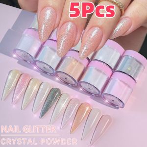 5Pcs/set Glitter Acrylic Nail Powder Pink/Nude Polymer Nail Art Crystal Powder for Craving/Extension DIY Manicure Salon Pigment