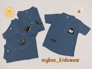 baju koko anak usia 0-10thn warna denim polos bahan kaos combad 30s baju koko anak lebaran 2024