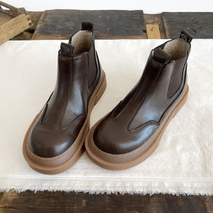 รองเท้าบูทมาร์ตินเพิ่มความสูงพื้นหนาสไตล์อังกฤษรองเท้าบูทสั้นกันน้ำกันหนาวแนววินเทจรองเท้าบูททำงานหัวกลมแนวอาร์ตๆแบบลำลองรองเท้าผู้หญิง