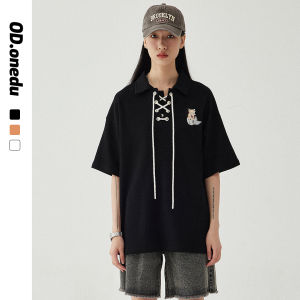 Áo Thun Polo Cotton Thêu Phong Cách Đại Học Thường Ngày Tay Ngắn Cổ Polo Nữ Chất Liệu Cotton Polyester Mùa Hè 2024