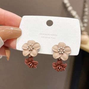 Brown Two Color Flower Drop Dangle Earrings for Women 2024 Korean Fashion Jewelry Wedding Party Girl Elegant Jewelry Accessories