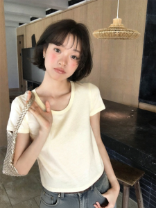 NIHAOKANONG | Áo Thun Crop T-Shirt Phong Cách Minimalist Sơ Mi
