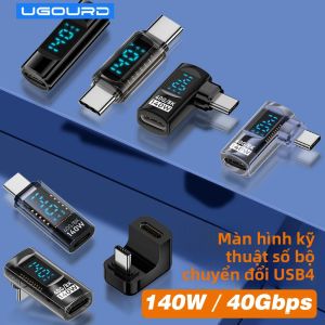 Cáp Chuyển Đổi USB C 90 Độ 40Gbps Màn Hình LED PD 140W Hỗ Trợ 8K Hình Chữ U USB4 Type C Cho Thunderbolt 3/4 Góc Vuông UGOULD