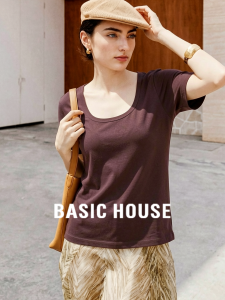 Basic House | Solid Color U-Neck Short Sleeve T-Shirt