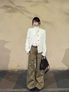 Quần Jeans Denim Xanh Sọc Cạp Cao Quần Ống Rộng Dài Đến Sàn Cho Nữ Mùa Xuân Thu Đông