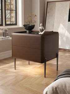 Italian Luxury Nightstand Solid Wood Gloss High Leg Wireless Charging Ambience Sensor Light