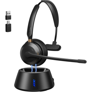 Acer | Acer Bluetooth 5.3 & USB 2.4G Dongle Wireless Headset for Work AI ENC Noise Cancelling Single Ear Work Headset with Charge Stand