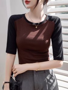 WANGGONGZHU | Slimming Effect Short Sleeve T-Shirt Womens Summer Fashionable Round Neck Mid Sleeve Base Layer Top Korean Style Princess