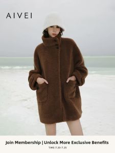 AIVEI | Wool Camel Velvet Mid-length Teddy Fur Jacket