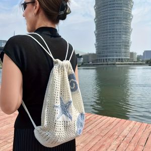 Ba Lô Lưới Cỡ Lớn Dành Cho Nữ Với Họa Tiết Sao Biển & Vỏ Sò Túi Đi Biển Mùa Hè Đa Năng Thời Trang Thích Hợp Cho Bóng Đá & Bóng Rổ