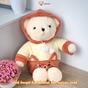 Boneka Beruang Bear Mungi Li Foxy With Jaket Hoodie Warna Merah Ekpresi Wajah Lucu Bahan Lembut By Istana Boneka