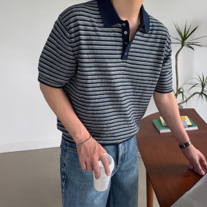 DAVID&ME | Casual Stripe Turn-down Collar Polo-shirt