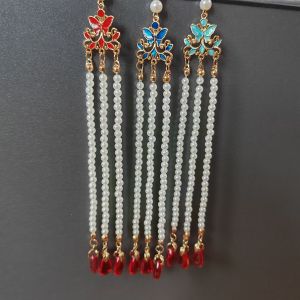 จี้ห้อยติดผมสไตล์จีนโบราณ จี้ห้อยติดผมริบบิ้นยาวทรงกลมทรงกลมแบบถอดได้ จี้ห้อยตกแต่งผมสไตล์โบราณ