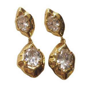Huitan Gold Color Women Drop Earrings Elegant Style Lady Party Wedding Charming Accessories Fashion Jewelry Inlaid Shiny CZ