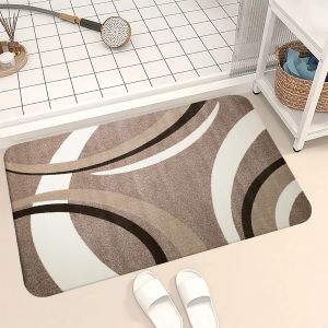 VIKAMA Orange Brown Wavy Abstract Bath Mat Non Slip Washable Absorbent Floor Rug Modern Bathroom Kitchen Bedroom Home Decor