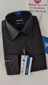 [Việt Tiến] Áo Sơ Mi Dài Tay - Regular (Suông) - Vạt Bầu - Màu đen không họa tiết