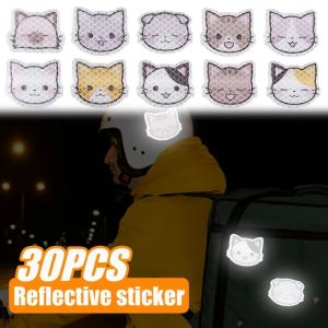30PCS Cartoon Cat Reflective Car Sticker Diamond Grade Reflective Film Scratch Decoration Decal Universal Safety Cycling Accessories